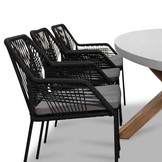 Livorno/Seville zwart dining tuinset | 6 personen | betonlook + touw | 240cm