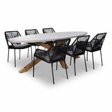 Livorno/Seville zwart dining tuinset | 6 personen | betonlook + touw | 240cm