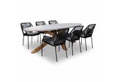 Livorno/Seville zwart dining tuinset | 6 personen | betonlook + touw | 240cm