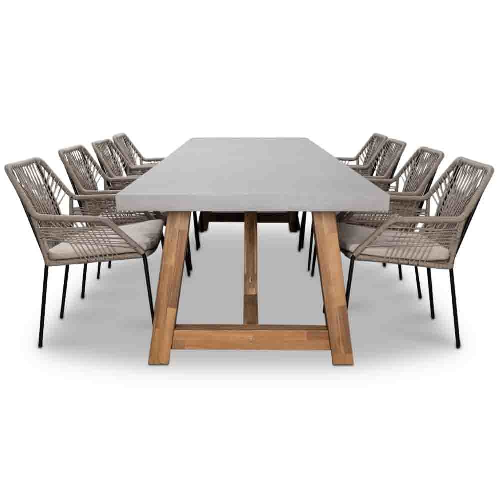Veltis/Seville zand dining tuinset 9-delig | betonlook | 300cm