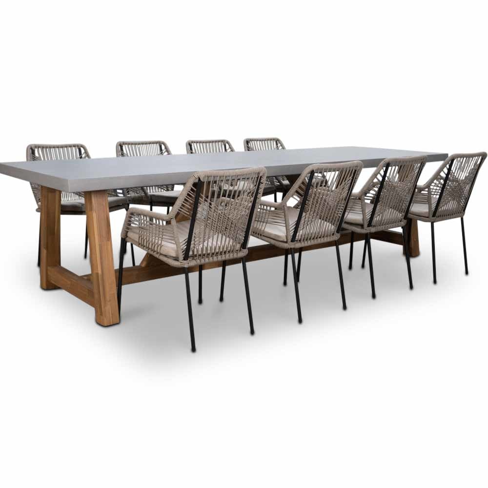 Veltis/Seville zand dining tuinset 9-delig | betonlook | 300cm
