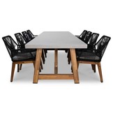 Veltis/Seville zwart hout dining tuinset | 8 personen | betonlook | 300cm