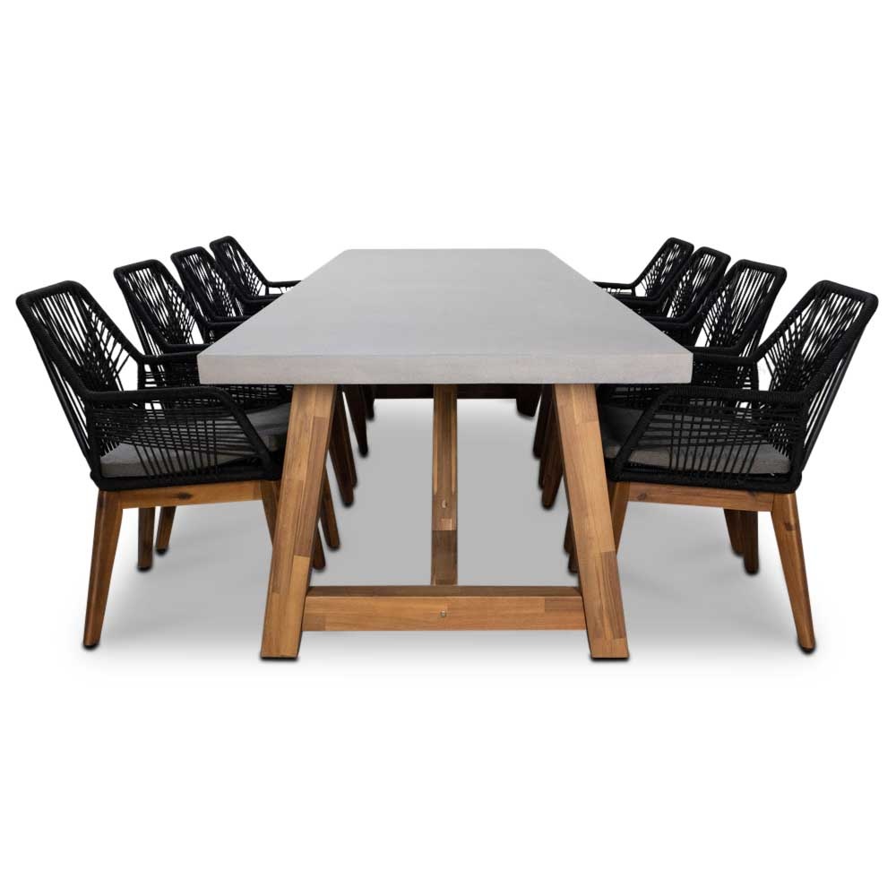 Veltis/Seville hout dining tuinset 9-delig | betonlook | 300cm
