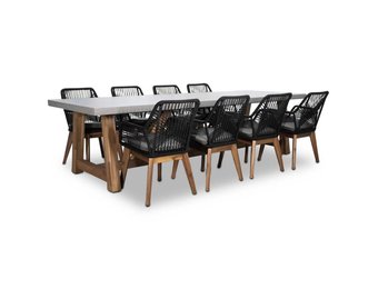 Veltis/Seville zwart hout dining tuinset | 8 personen | betonlook | 300cm