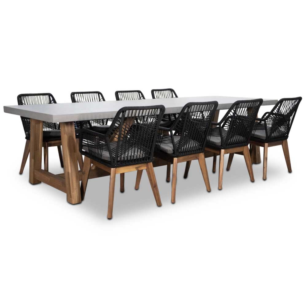 Veltis/Seville hout dining tuinset 9-delig | betonlook | 300cm
