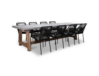 Veltis/Seville zwart dining tuinset | 8 personen | betonlook | 300cm