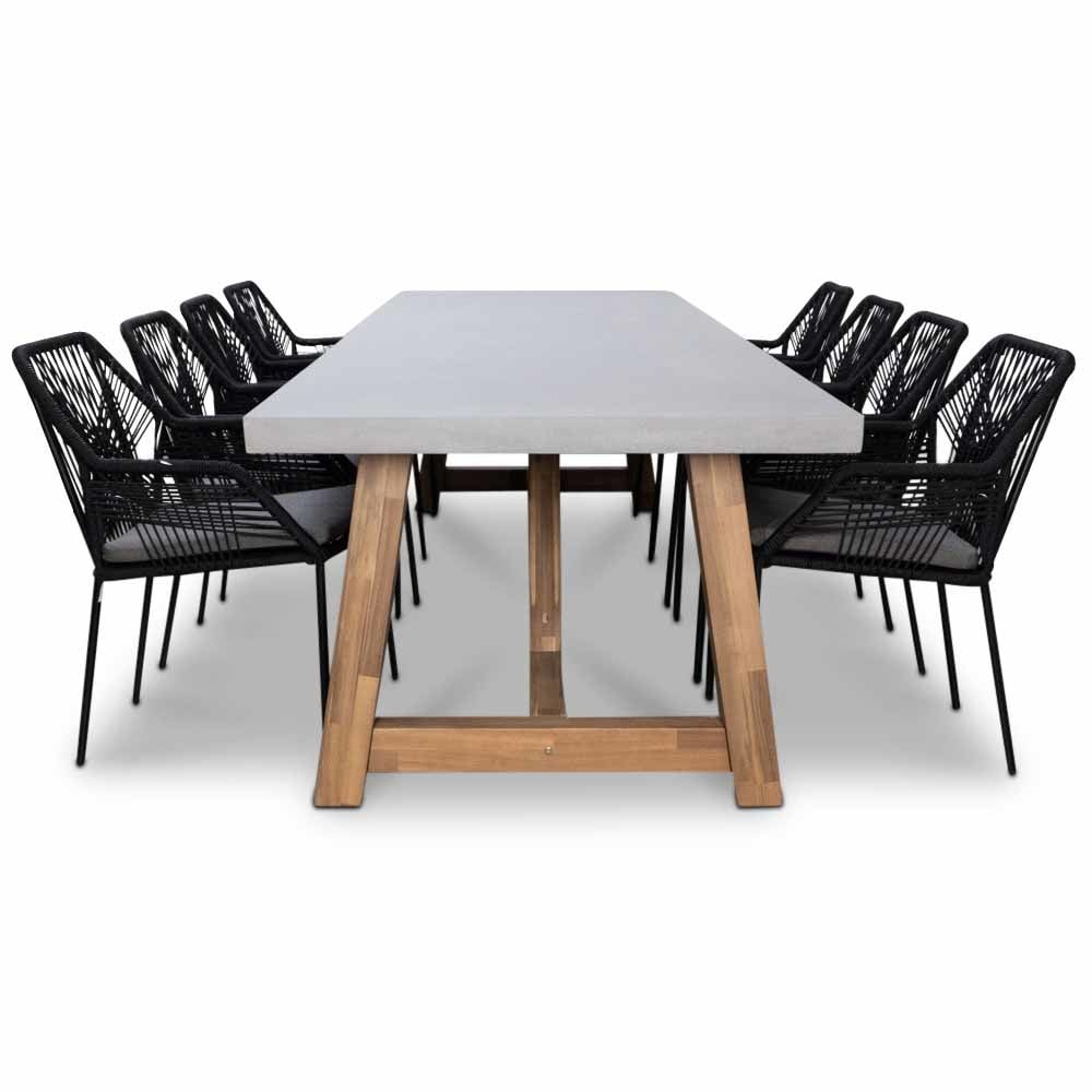 Veltis/Seville zwart dining tuinset 9-delig | betonlook | 300cm