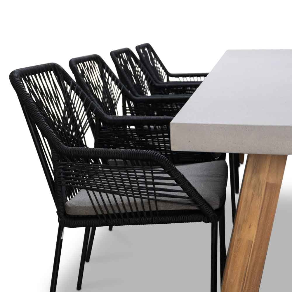 Veltis/Seville zwart dining tuinset 9-delig | betonlook | 300cm
