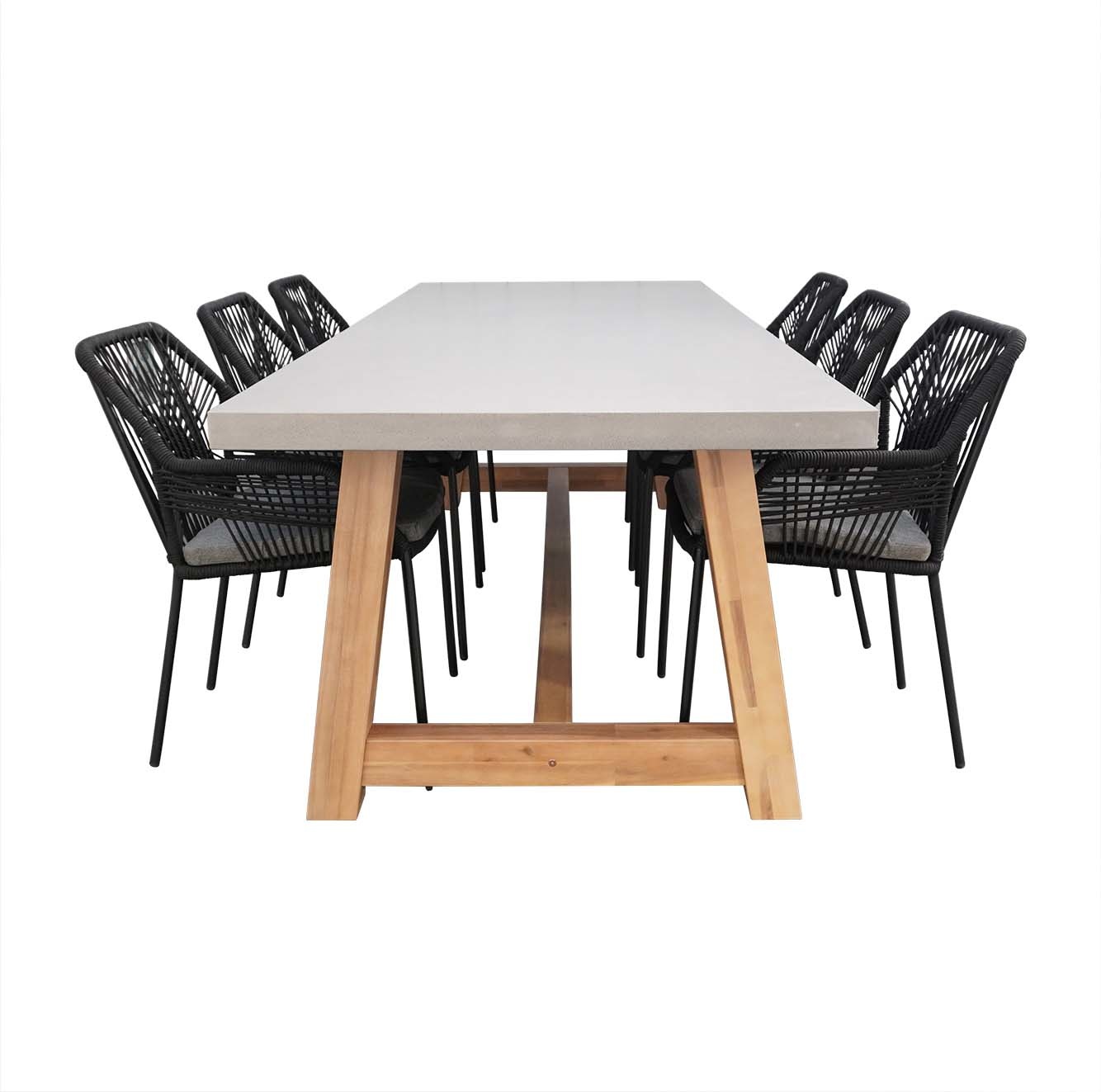 Veltis/Seville zwart dining tuinset 7-delig | betonlook | 250cm