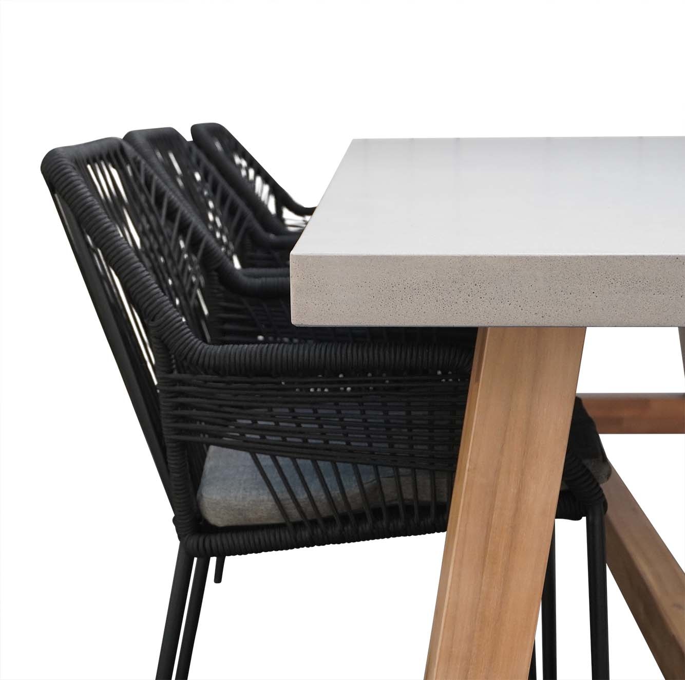Veltis/Seville zwart dining tuinset 7-delig | betonlook | 250cm