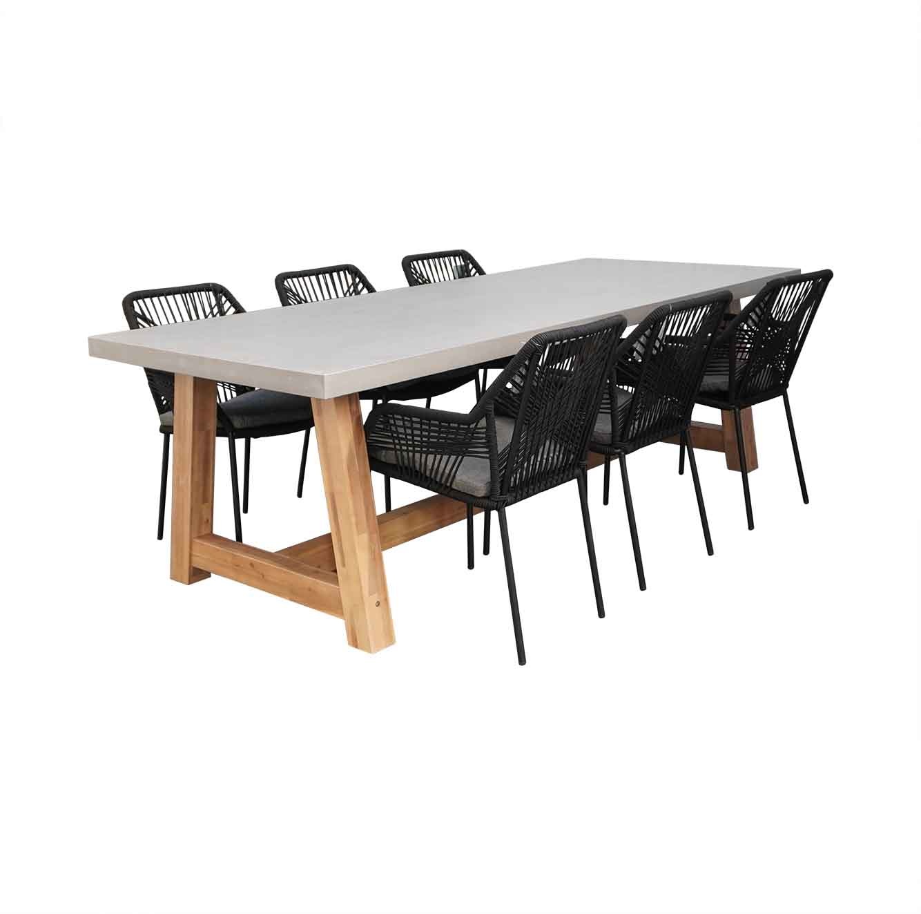 Veltis/Seville zwart dining tuinset | 6 personen | betonlook | 250cm afbeelding