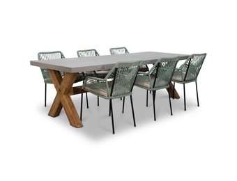Norwich/Seville mint dining tuinset | 6 personen | betonlook + touw | 250cm