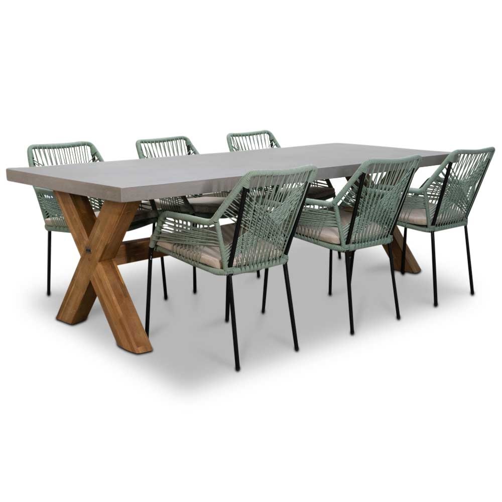 Norwich/Seville mint dining tuinset | 6 personen | betonlook + touw | 250cm afbeelding