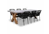Norwich/Seville zwart dining tuinset | 6 personen | betonlook + touw | 250cm