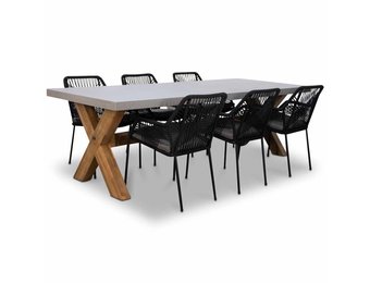 Norwich/Seville zwart dining tuinset | 6 personen | betonlook + touw | 250cm