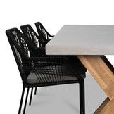 Norwich/Seville zwart dining tuinset | 6 personen | betonlook + touw | 250cm