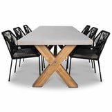 Norwich/Seville zwart dining tuinset | 6 personen | betonlook + touw | 250cm