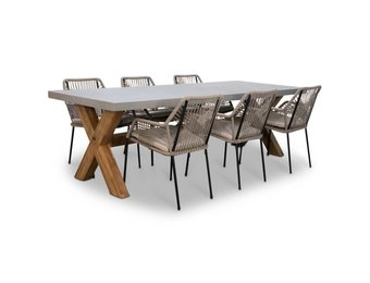 Norwich/Seville zand dining tuinset | 6 personen | betonlook + touw | 250cm