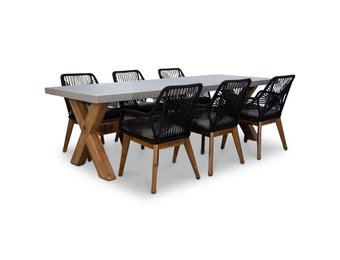 Norwich/Seville hout dining tuinset | 6 personen | betonlook + touw | 250cm