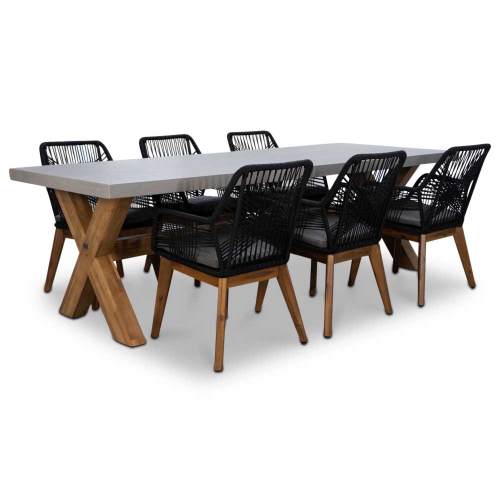 Norwich/Seville hout dining tuinset | 6 personen | betonlook + touw | 250cm afbeelding