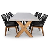 Norwich/Seville hout dining tuinset | 6 personen | betonlook + touw | 250cm