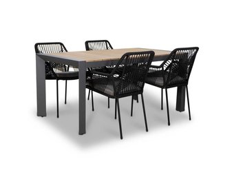 Cortona/Seville zwart dining tuinset | 4 personen | polywood | 160cm