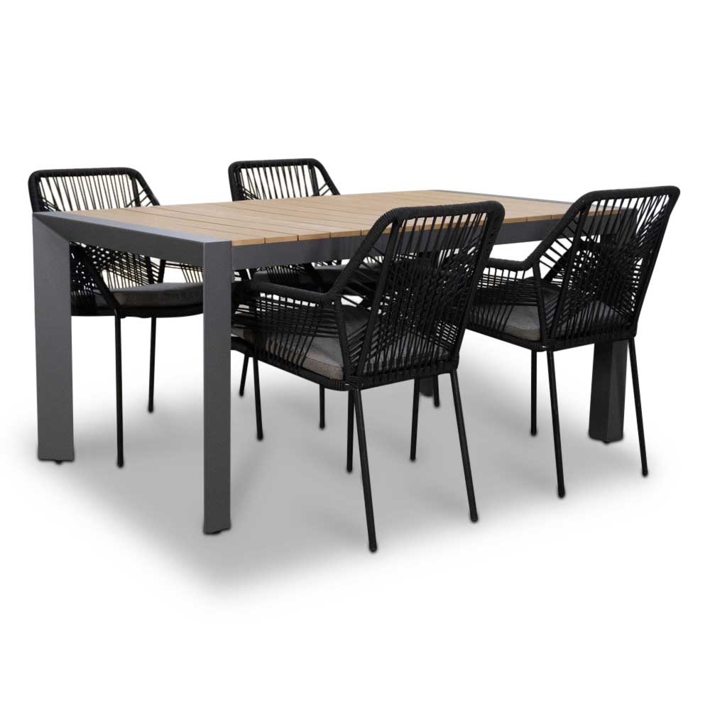Cortona/Seville zwart dining tuinset | 4 personen | polywood | 160cm afbeelding