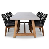 Veltis/Seville zwart hout dining tuinset | 6 personen | betonlook | 250cm