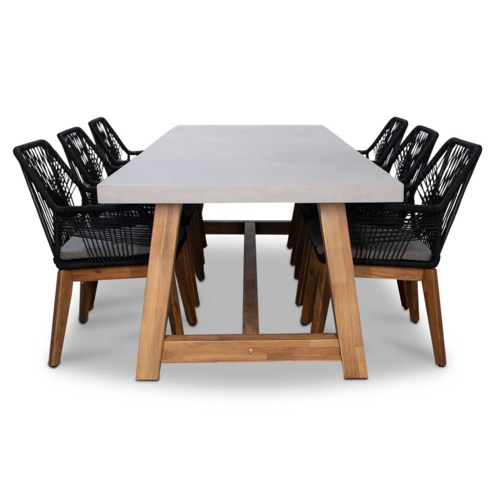 Veltis/Seville hout dining tuinset 7-delig | betonlook | 250cm