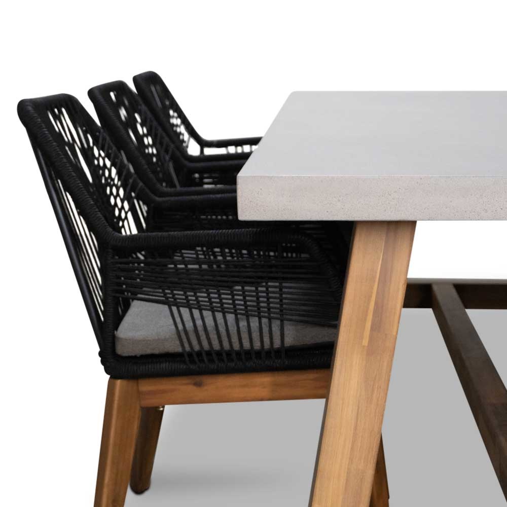 Veltis/Seville hout dining tuinset 7-delig | betonlook | 250cm