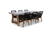 Veltis/Seville zwart hout dining tuinset | 6 personen | betonlook | 250cm