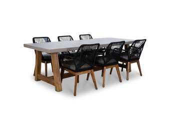 Veltis/Seville zwart hout dining tuinset | 6 personen | betonlook | 250cm