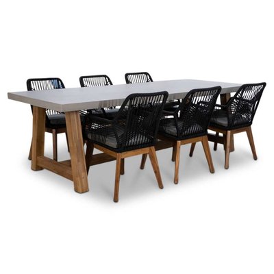 Veltis/Seville zwart hout dining tuinset | 6 personen | betonlook | 250cm