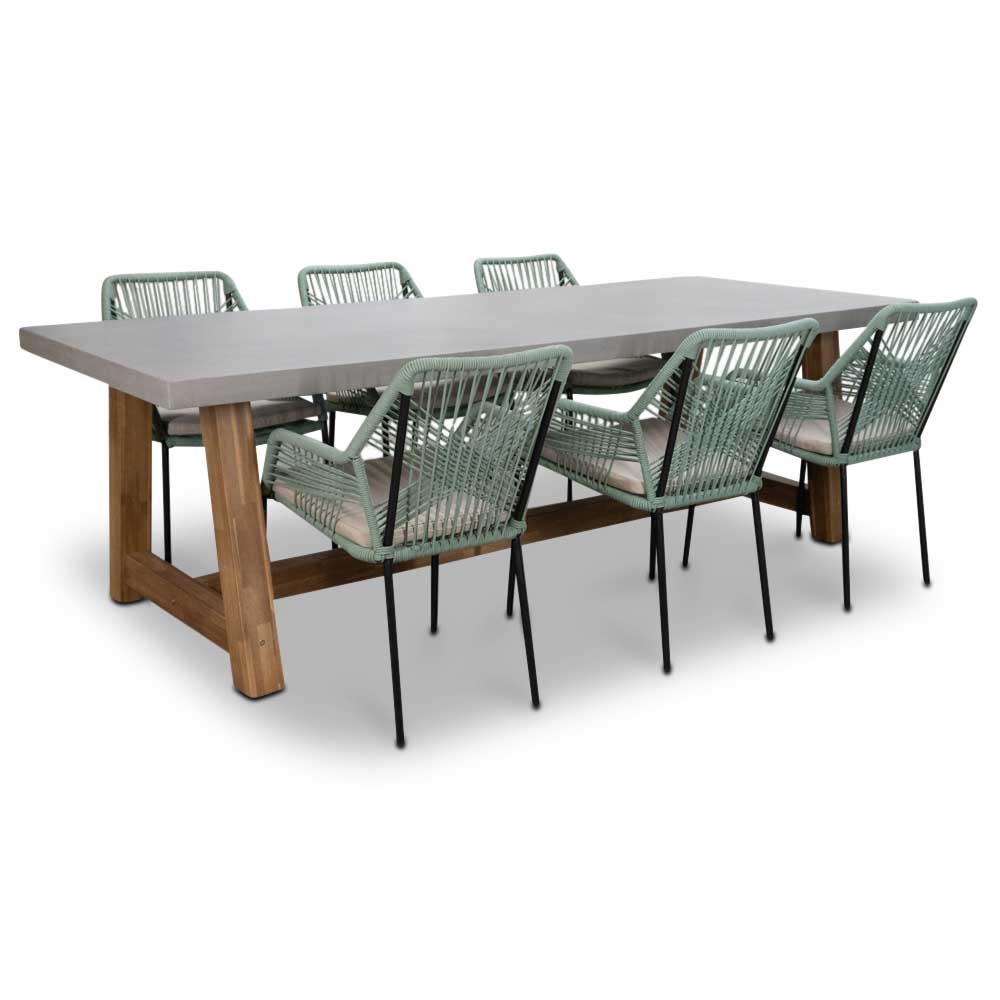 Veltis/Seville mint dining tuinset | 6 personen | betonlook | 250cm afbeelding