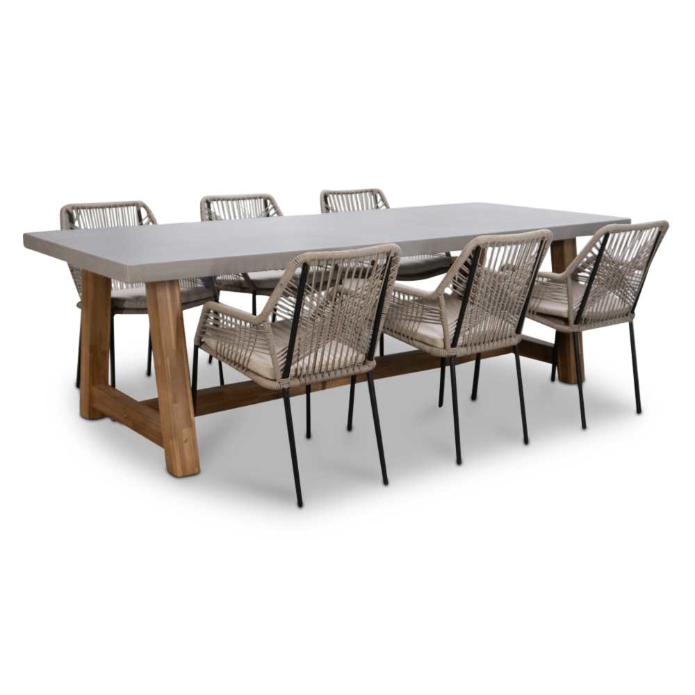 Veltis/Seville zand dining tuinset | 6 personen | betonlook | 250cm afbeelding