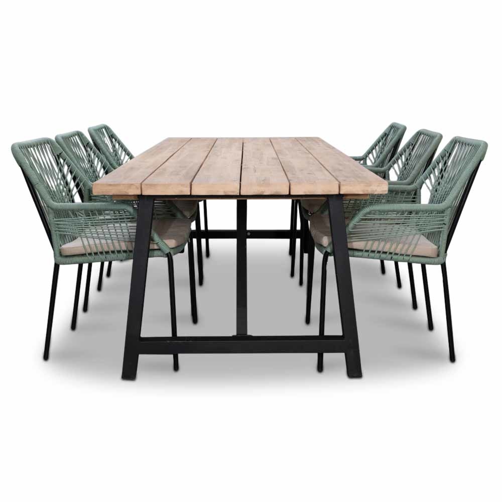 Xavier/Seville mint dining tuinset 7-delig | stapelbaar | 220cm