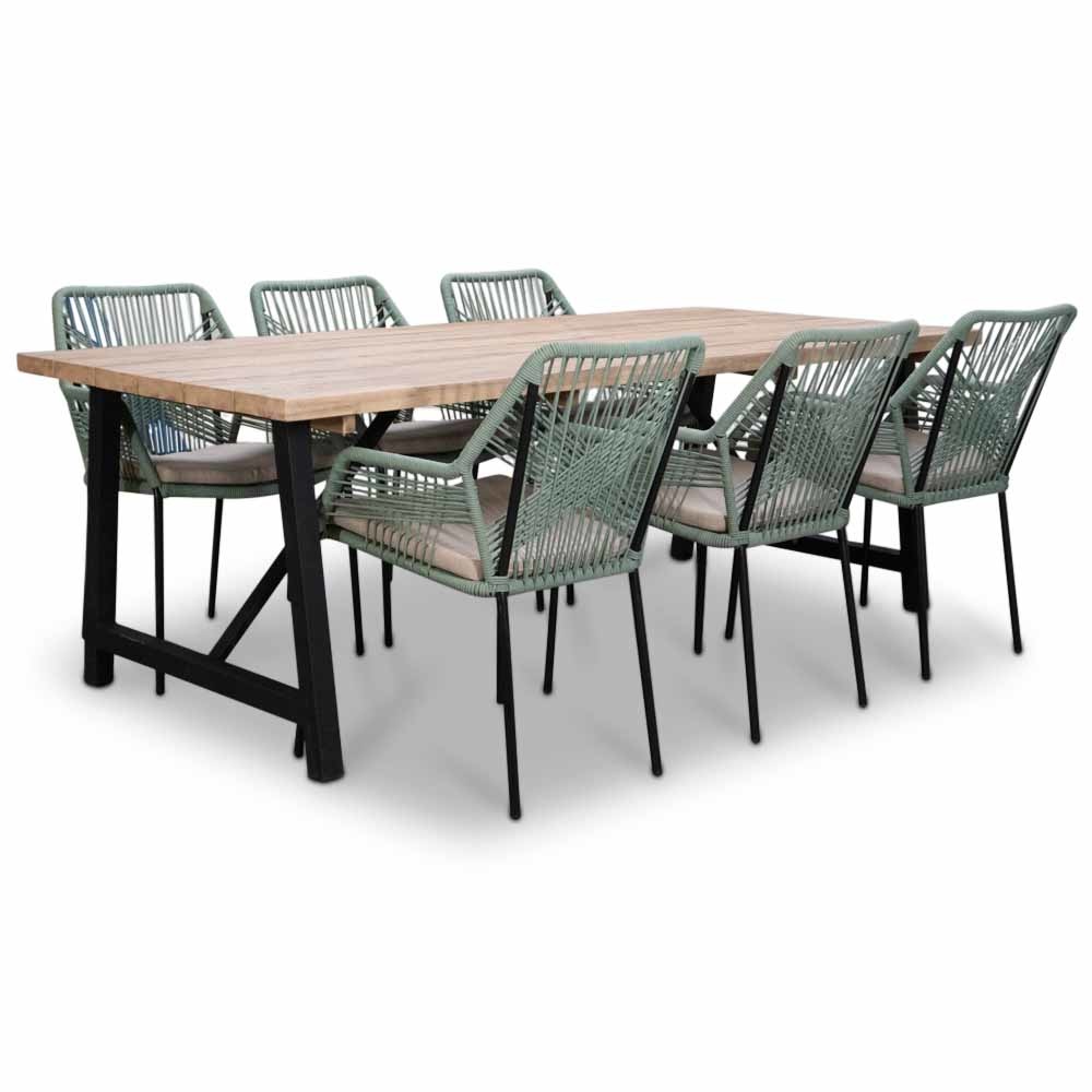 Xavier/Seville mint dining tuinset 7-delig | stapelbaar | 220cm