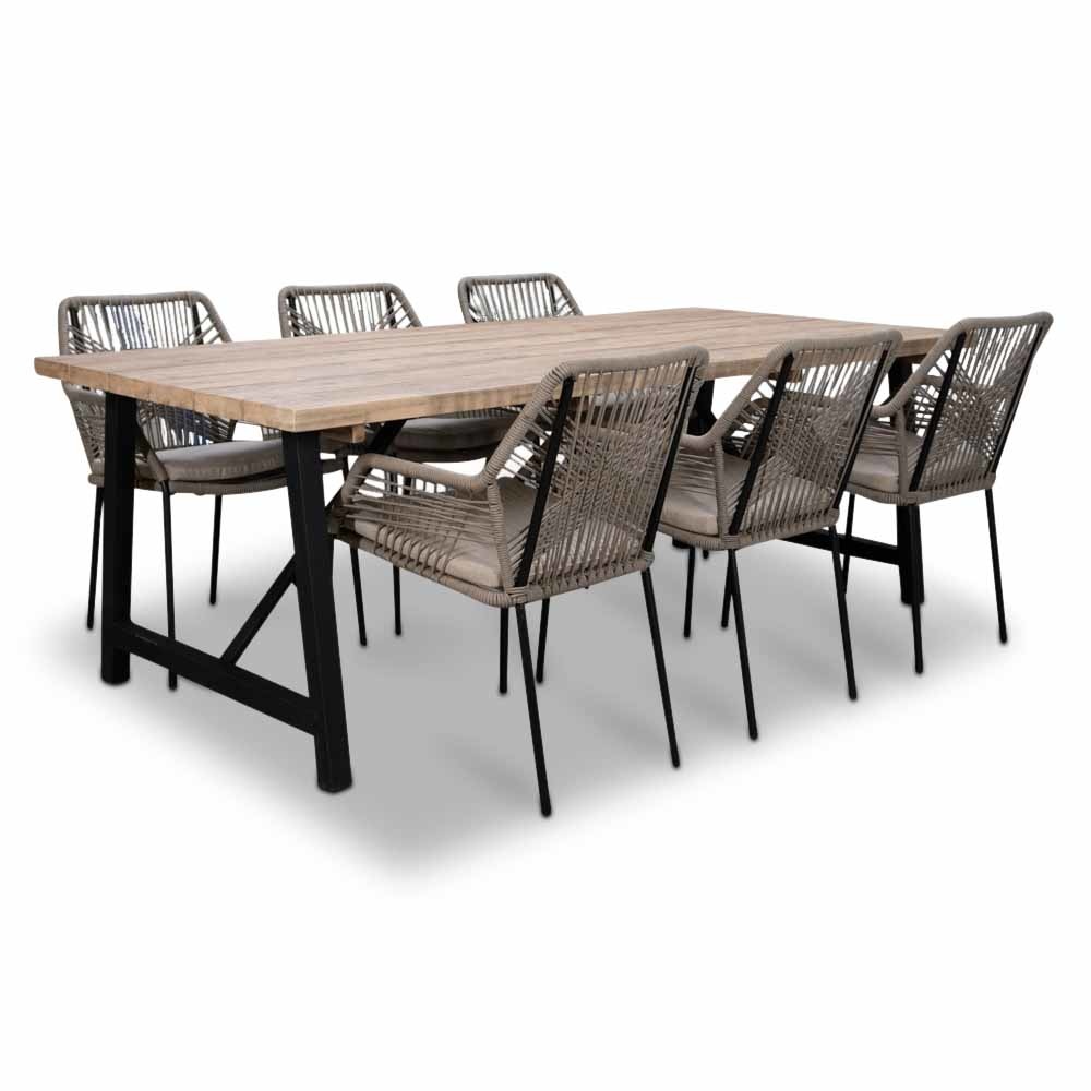 Xavier/Seville zand dining tuinset 7-delig | stapelbaar | 220cm