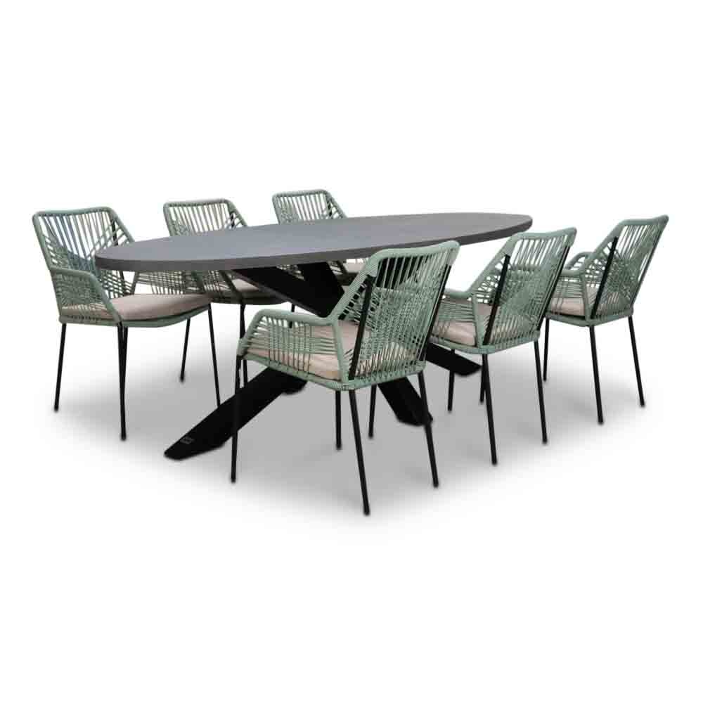 Stockholm/Seville mint dining tuinset 7-delig | betonlook | 240cm