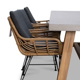 Veltis/Carlos antraciet stoel-bank dining tuinset | 6 personen | betonlook + wicker | 250cm