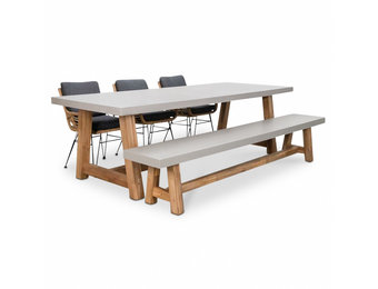 Veltis/Carlos antraciet stoel-bank dining tuinset | 6 personen | betonlook + wicker | 250cm