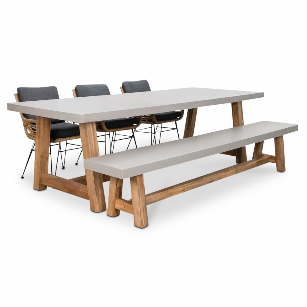 Veltis/Carlos antraciet stoel-bank dining tuinset | 6 personen | betonlook + wicker | 250cm afbeelding
