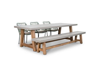 Veltis/Seville mint stoel-bank dining tuinset | 6 personen | betonlook | 250cm