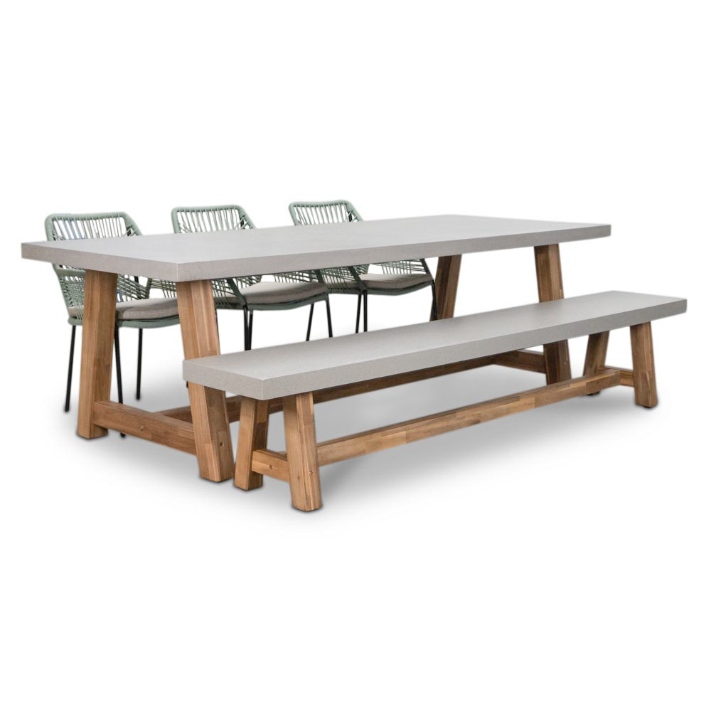 Veltis/Seville mint stoel-bank dining tuinset | 6 personen | betonlook | 250cm