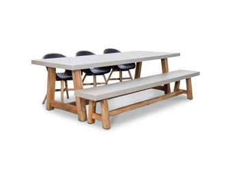 Veltis/Karlstad zwart stoel-bank dining tuinset | 6 personen | betonlook + kunststof | 250cm