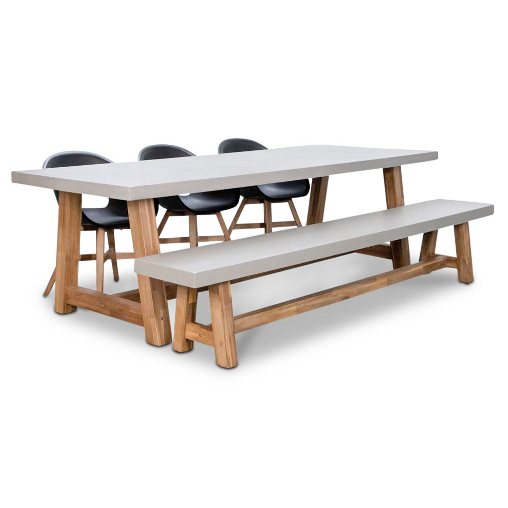 Veltis/Karlstad zwart stoel-bank dining tuinset | 6 personen | betonlook + kunststof | 250cm afbeelding