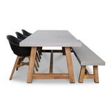 Veltis/Karlstad zwart stoel-bank dining tuinset | 6 personen | betonlook + kunststof | 250cm