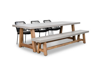 Veltis/Seville zwart stoel-bank dining tuinset | 6 personen | betonlook | 250cm