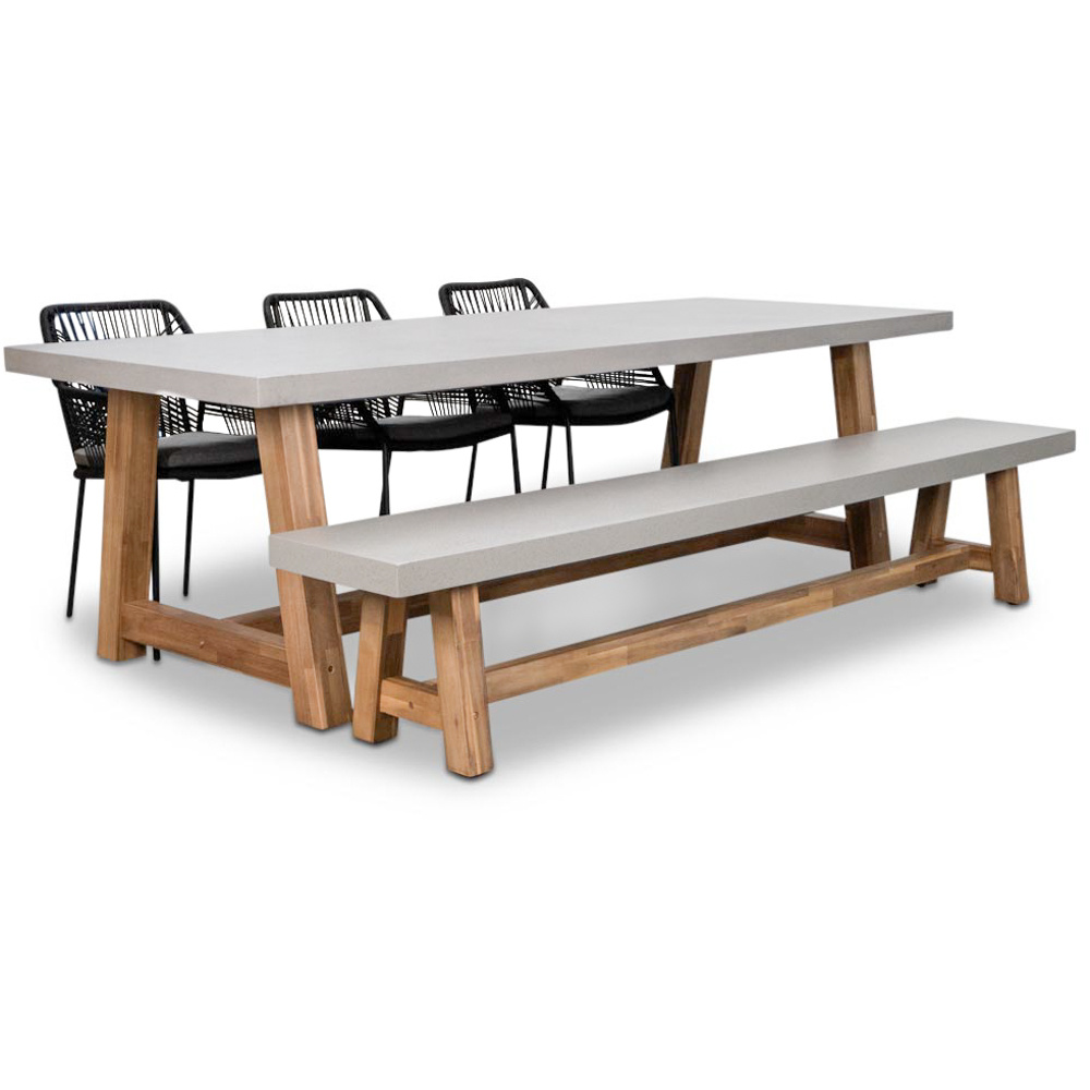 Veltis/Seville zwart stoel-bank dining tuinset | 6 personen | betonlook | 250cm