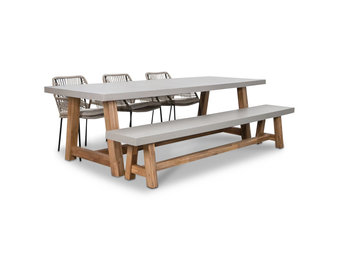 Veltis/Seville zand stoel-bank dining tuinset | 6 personen | betonlook | 250cm